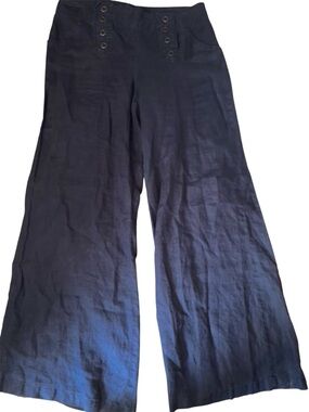 Venus The Luna Fit 100% Linen Wide Leg Sailor Pants Navy Blue Women's Size 10